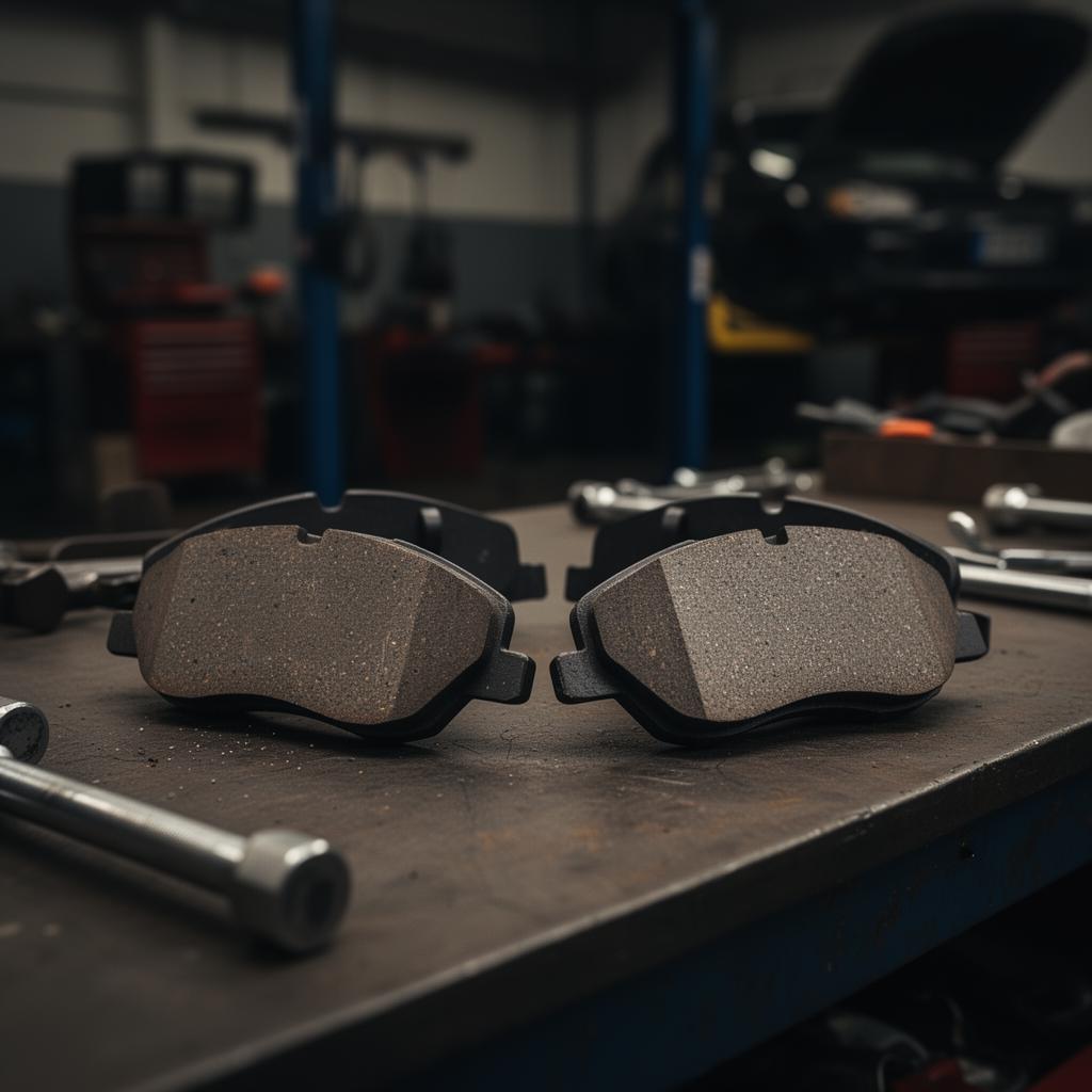 Worn brake pads compared to new brake pads in Tipp City auto shop