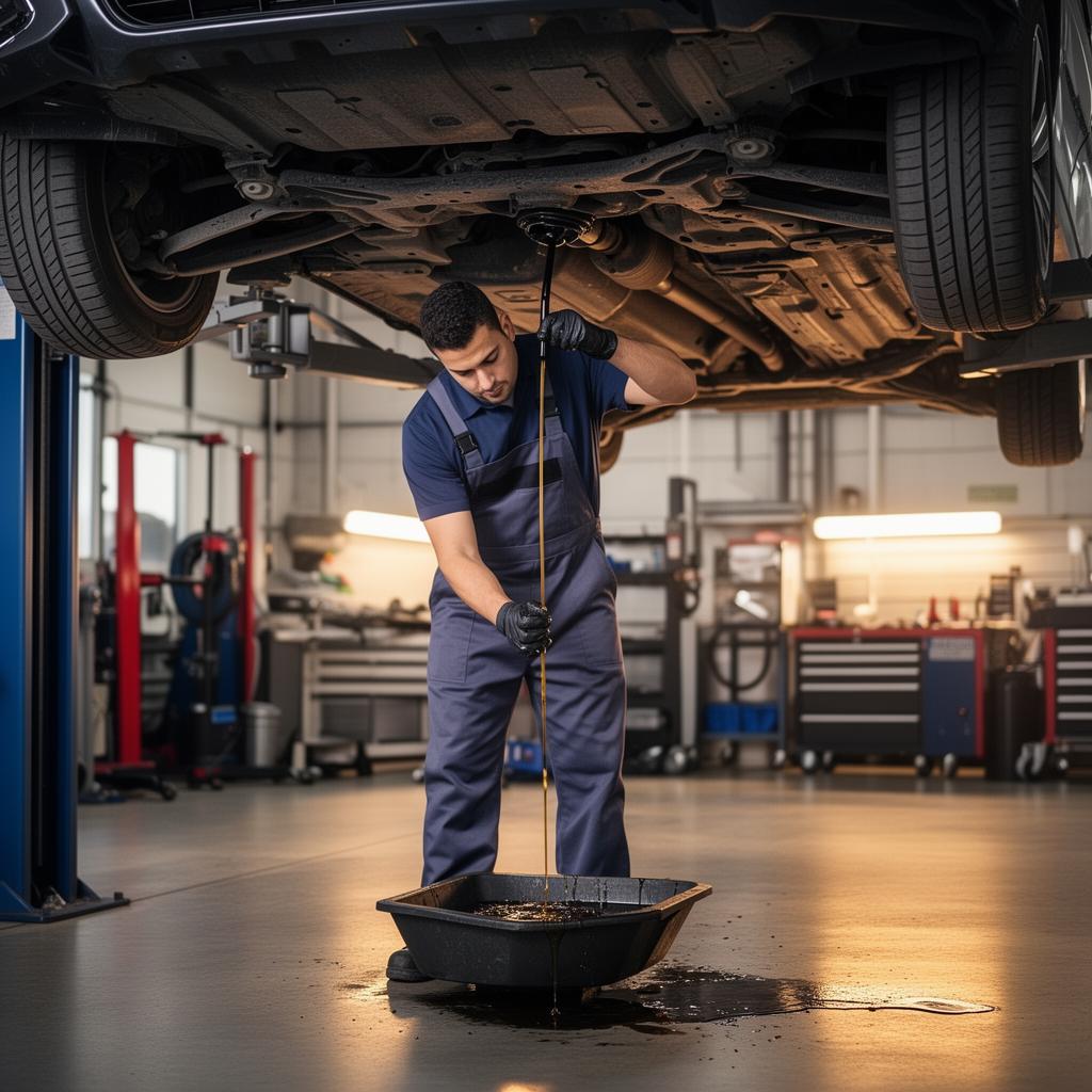 Technician performing professional oil change at Warrior Racing & Automotive in Tipp City